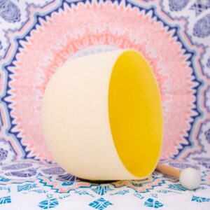 ENERGYSOUND 432Hz Perfect Pitch E Note Solar Plexus Chakra Yellow Colored Frosted Quartz Crystal Singing Bowl 10 inch mallet & o-ring included