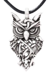 haquil owl necklace, celtic owl pendant, faux leather cord, owl jewelry gift for men and women (ad)