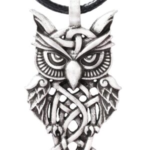 HAQUIL Owl Necklace, Celtic Owl Pendant, Faux Leather Cord, Owl Jewelry Gift for Men and Women (AD)