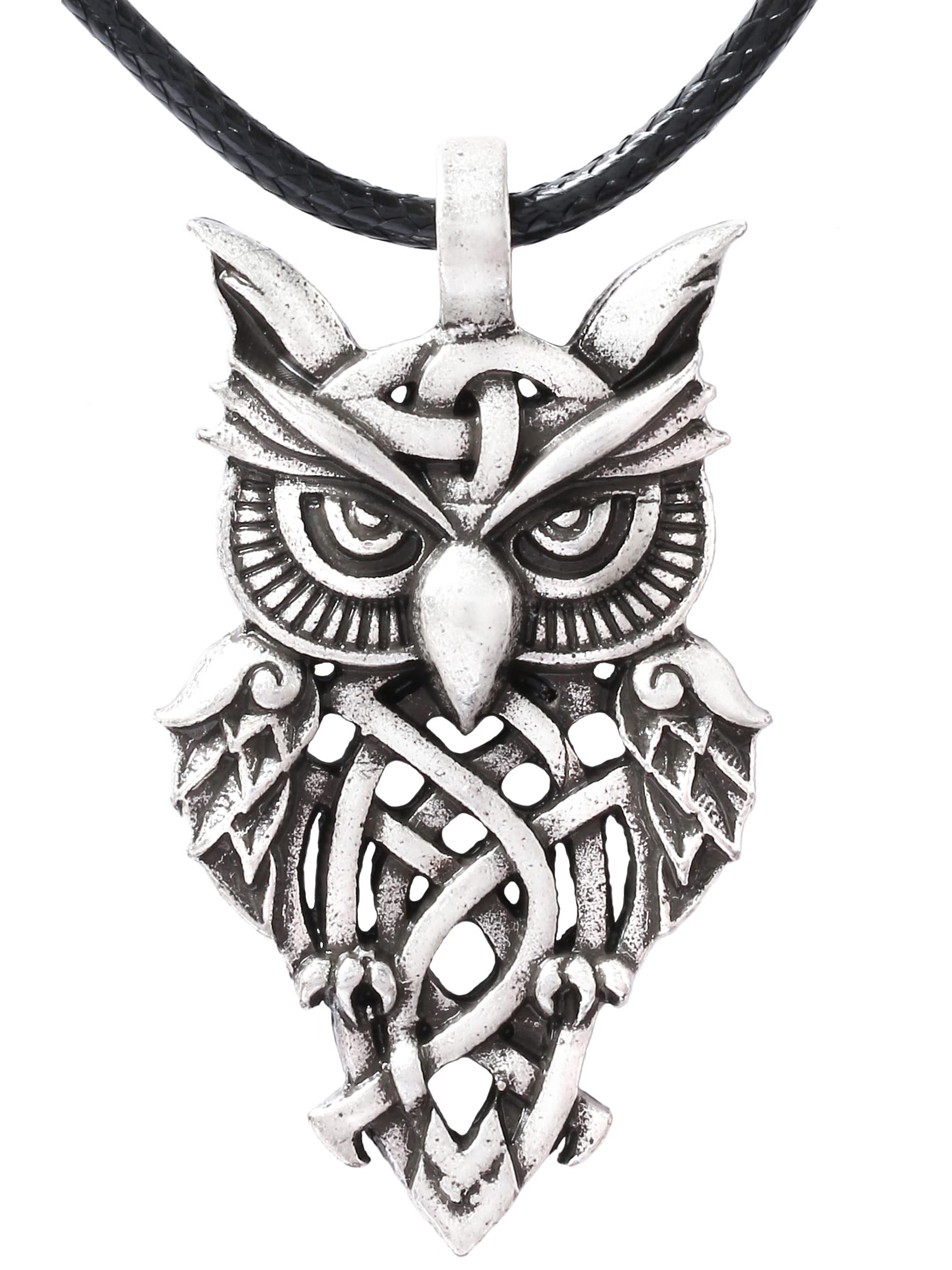 HAQUIL Owl Necklace, Celtic Owl Pendant, Faux Leather Cord, Owl Jewelry Gift for Men and Women (AD)