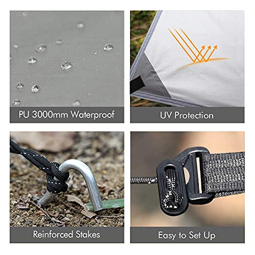 Hammock Rain Fly Tent Tarp Provides Effective Protection Against Rain, Snow. 32ft Long Ridgeline. Big 9.8x9.5ft Durable, Waterproof 210D Oxford. 6 Reflective Guy Lines, 2 Stuff Sacks. Easy Assembly