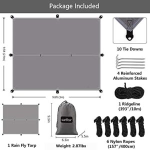 Hammock Rain Fly Tent Tarp Provides Effective Protection Against Rain, Snow. 32ft Long Ridgeline. Big 9.8x9.5ft Durable, Waterproof 210D Oxford. 6 Reflective Guy Lines, 2 Stuff Sacks. Easy Assembly