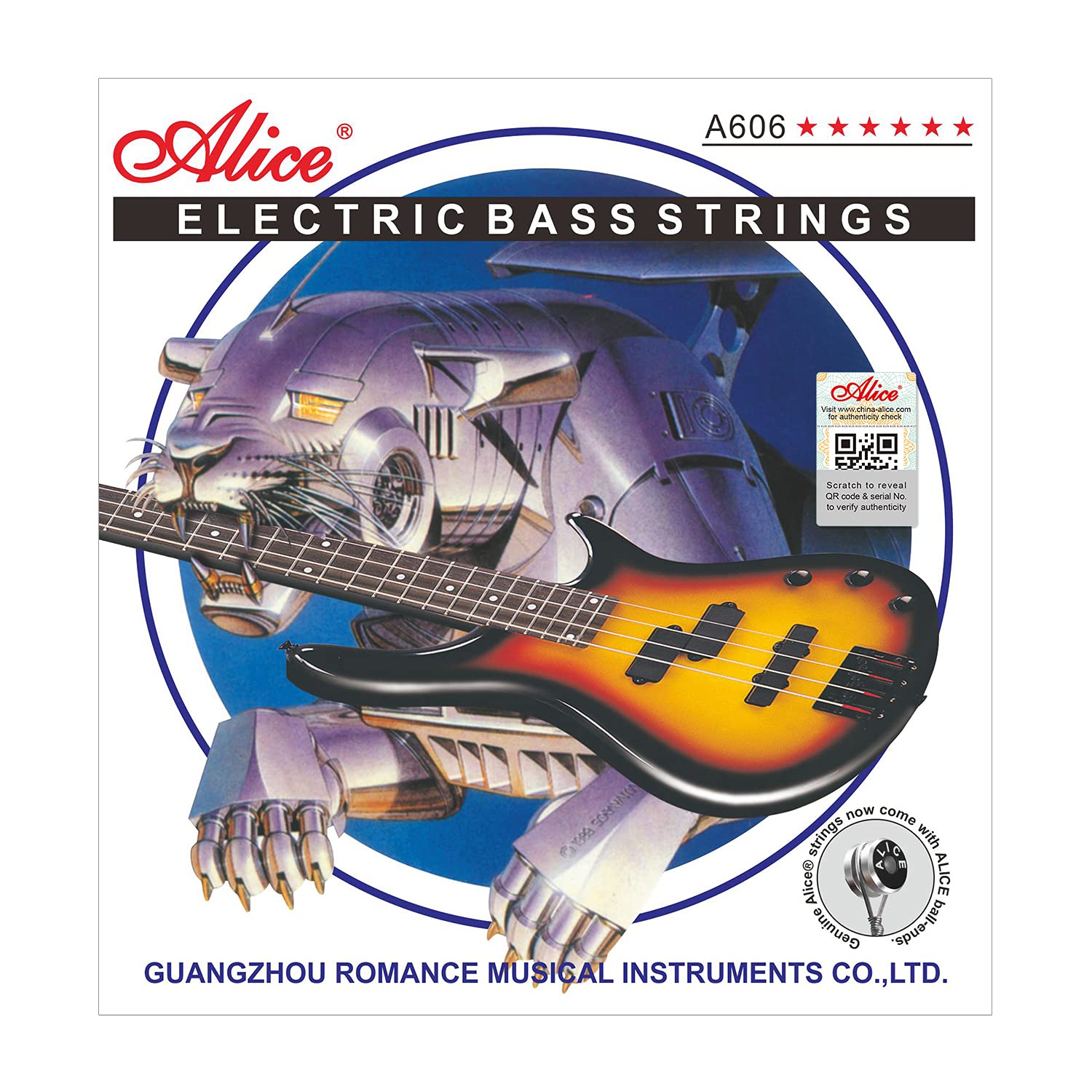 Alice Bass String 4 Strings Set, Nickel Alloy Winding Bass Guitar Strings with Nickel-Plated Ball-End, 045-105 Medium Gauge