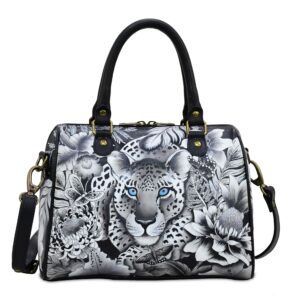 anuschka hand painted leather women's zip around classic satchel - cleopatra's leopard