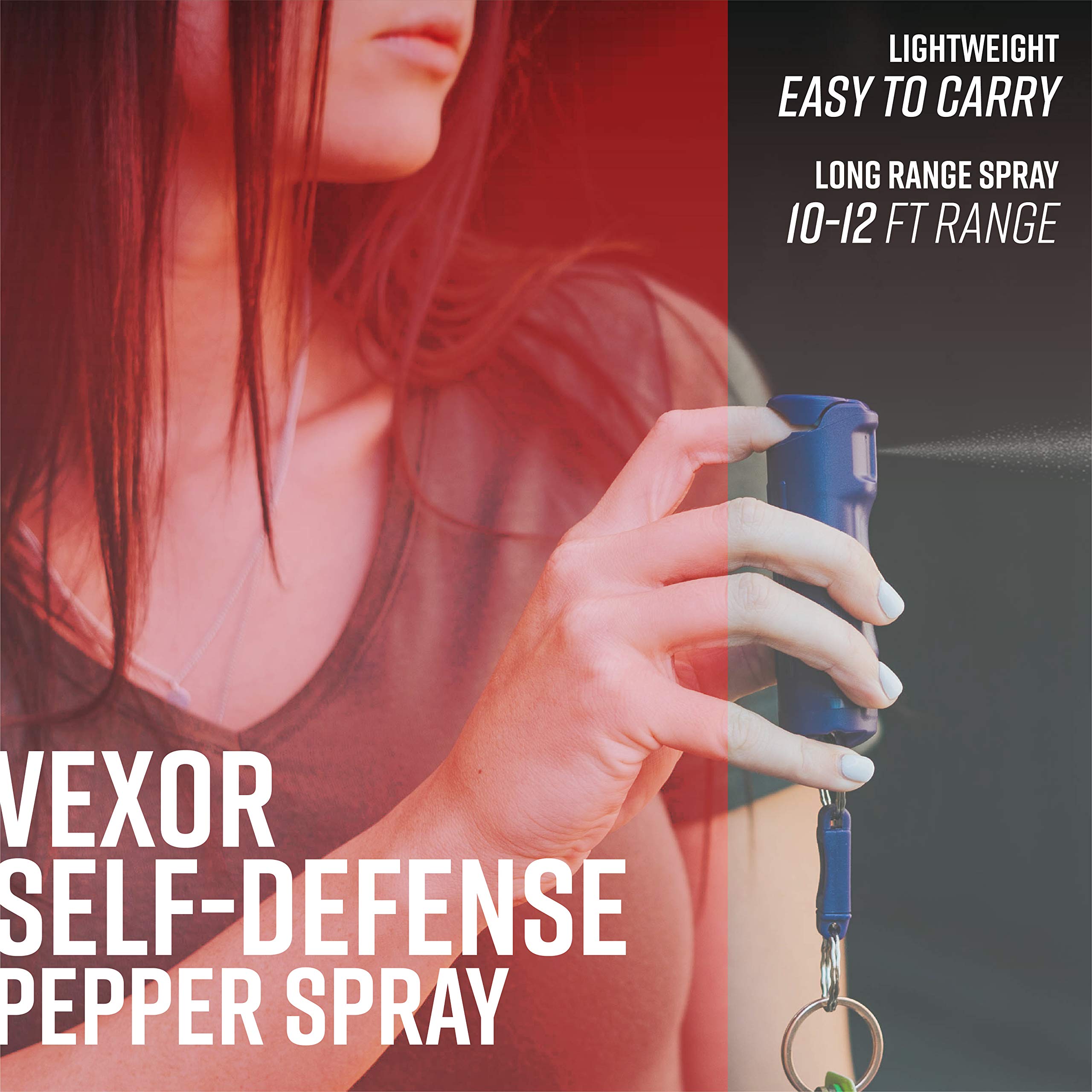 VEXOR Police Strength Pepper Spray, Flip-Top Finger Grip, 20+ Shots, 10-12 Ft. Range w/Key Release (Purple)