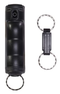 vexor police strength pepper spray, flip-top finger grip, 20+ shots, 10-12 ft. range w/key release (black)