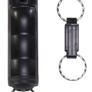 VEXOR Police Strength Pepper Spray, Flip-Top Finger Grip, 20+ Shots, 10-12 Ft. Range w/Key Release (Black)