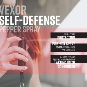 VEXOR Police Strength Pepper Spray, Flip-Top Finger Grip, 20+ Shots, 10-12 Ft. Range w/Key Release (Black)