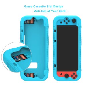 Teyomi Protective Silicone Case for Nintendo Switch, Grip Cover with Tempered Glass Screen Protector, 2 Storage Slots for Game Cards, Shock-Absorption & Anti-Scratch (Blue)