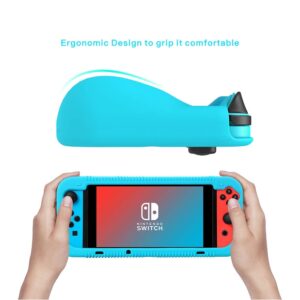 Teyomi Protective Silicone Case for Nintendo Switch, Grip Cover with Tempered Glass Screen Protector, 2 Storage Slots for Game Cards, Shock-Absorption & Anti-Scratch (Blue)