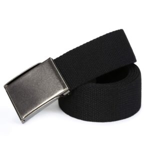 Mile High Life Canvas Web Belt | Cut to Fit Up to 52" | Flip-Top Matte Silver Nickel Buckle (Black)