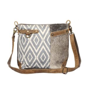 Myra Bag Washed-Out Upcycled Canvas & Cowhide Shoulder Bag S-1343