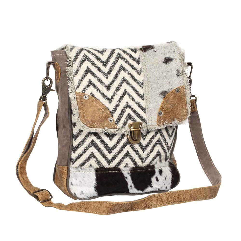 Myra Bag Rug & Patches Upcycled Canvas & Cowhide Shoulder Bag S-1370