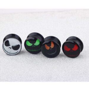 4 Pairs Skull Acrylic Ear Gauges Earring Plugs Logo Internally Threaded Screw fit Flesh Tunnels (8mm=0g)