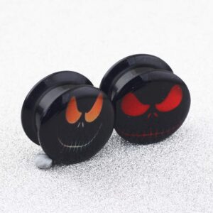 4 Pairs Skull Acrylic Ear Gauges Earring Plugs Logo Internally Threaded Screw fit Flesh Tunnels (8mm=0g)