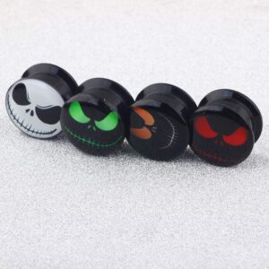 4 Pairs Skull Acrylic Ear Gauges Earring Plugs Logo Internally Threaded Screw fit Flesh Tunnels (8mm=0g)