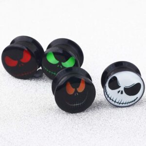 4 Pairs Skull Acrylic Ear Gauges Earring Plugs Logo Internally Threaded Screw fit Flesh Tunnels (8mm=0g)