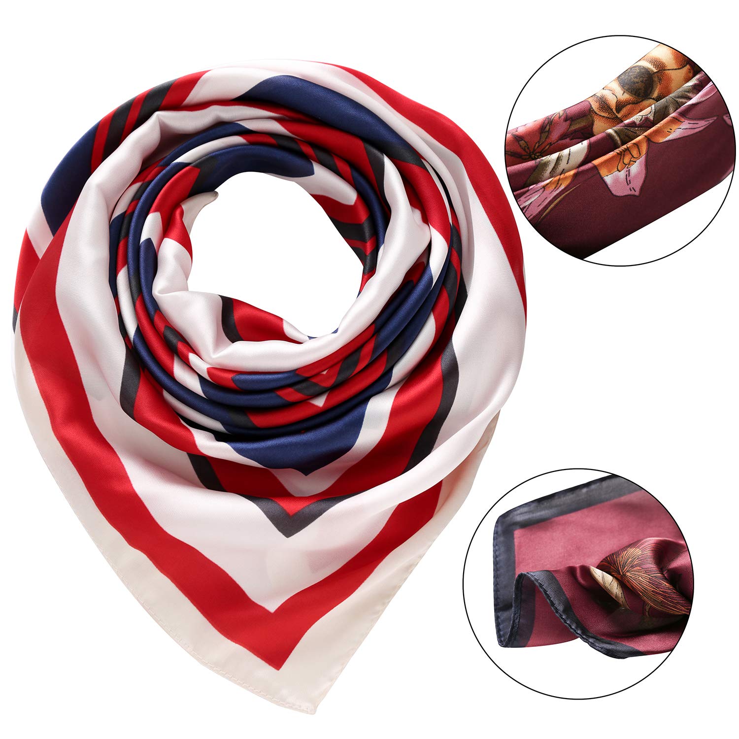 RIIQIICHY Head Scarf Like Silk Satin Hair Scarf for Women Sleeping Square Designer Bandana Check Scarf for Hair Wrapping at Night 27.5 Inch