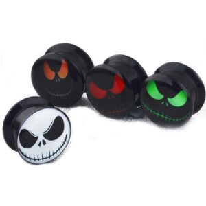 4 Pairs Skull Acrylic Ear Gauges Earring Plugs Logo Internally Threaded Screw fit Flesh Tunnels (10mm=00g)