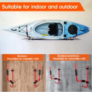 TC-Home Kayak Rack Storage Wall Mounted Kayak Holder 100 lbs Kayak Ladder Indoor Surfboard Folding Hanger Red