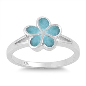 oxford diamond co plumeria natural larimar .925 sterling silver ring sizes 7