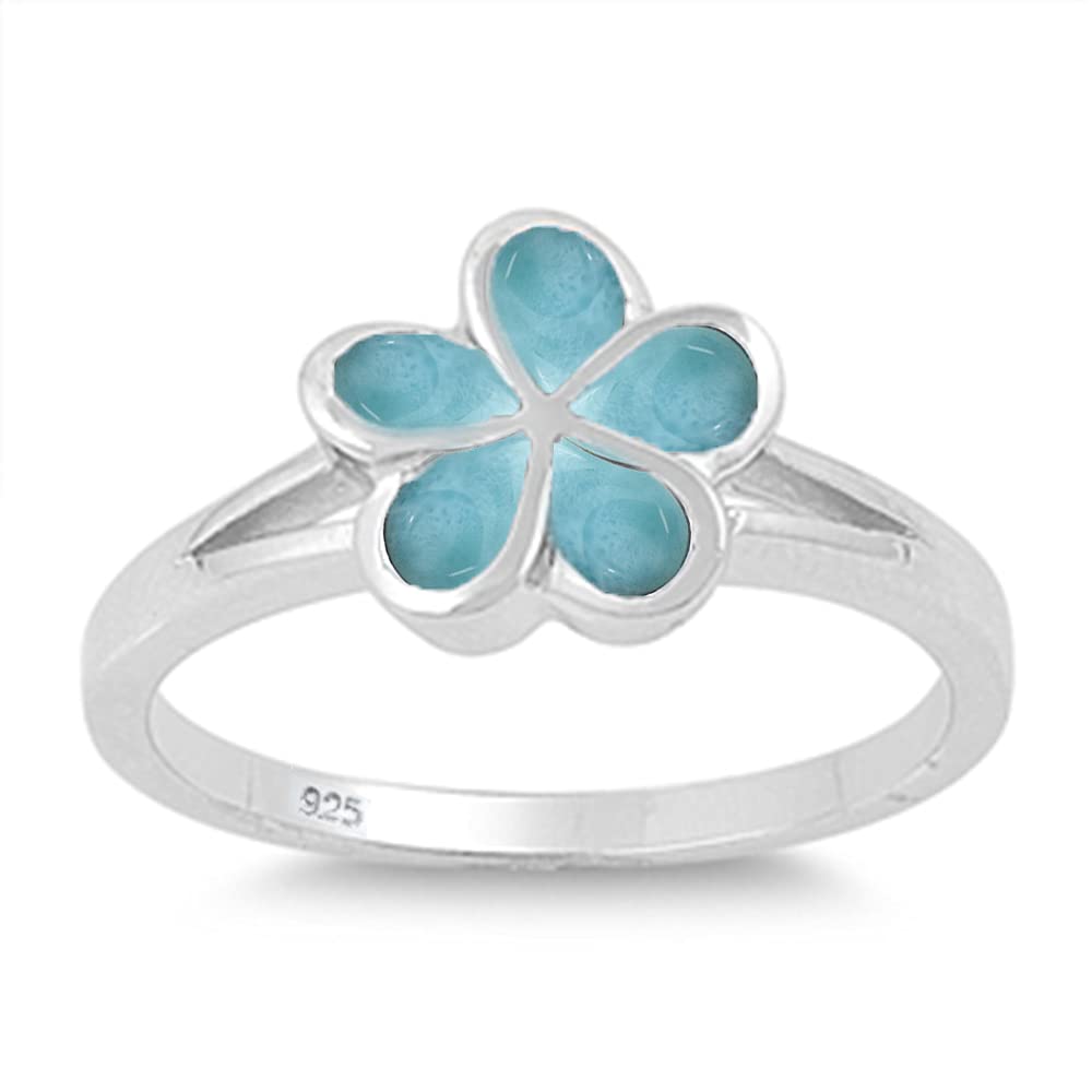 Oxford Diamond Co Plumeria Natural Larimar .925 Sterling Silver Ring Sizes 7