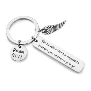 chooro bible verse keychain for he will order his angels to protect you wherever you go religious jewelry christian gift (keychain)