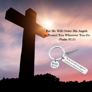 CHOORO Bible Verse Keychain for He Will Order His Angels to Protect You Wherever You Go Religious Jewelry Christian Gift (Keychain)