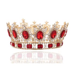 earofcorn bride king size crown pageant crowns princess tiara retro round full crown bride hair accessories (red) …