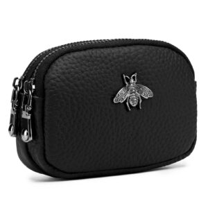 imeetu women leather coin purse, small 2 zippered change pouch wallet(black)