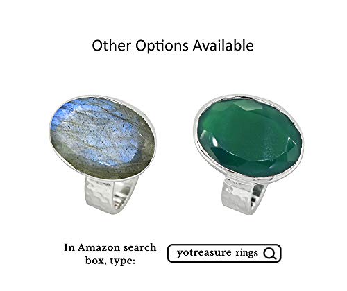 YoTreasure 13x18 MM Green Onyx Solitaire 925 Sterling Silver Hammered Ring