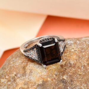 SHOP LC Smoky Quartz Crystals Ring for Women Platinum Plated 925 Sterling Silver Jewelry Gifts for Women Size 7 Ct 3.3 Birthday Gifts