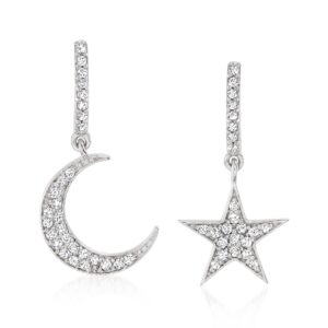 ross-simons 0.29 ct. t.w. white topaz star and moon mismatched drop earrings in sterling silver