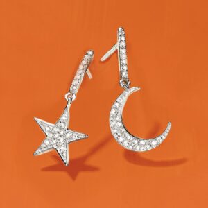 Ross-Simons 0.29 ct. t.w. White Topaz Star and Moon Mismatched Drop Earrings in Sterling Silver