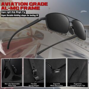 Polarized Sunglasses for Men, Ultra Lightweight Al-Mg Sunglasses with Spring Hinges, 100% UV400 Protection Mens Shades