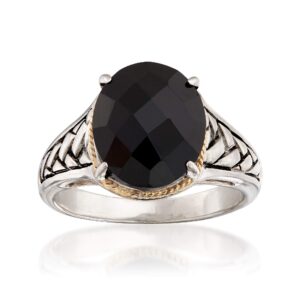 ross-simons black onyx braided ring in sterling silver and 14kt yellow gold. size 8