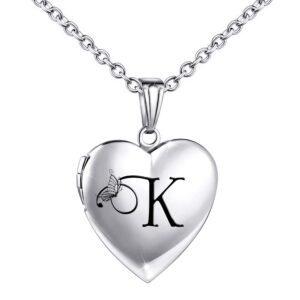 muerdou locket necklace that holds pictures initial alphabet letter heart shaped photo memory locket pendant necklace (k)