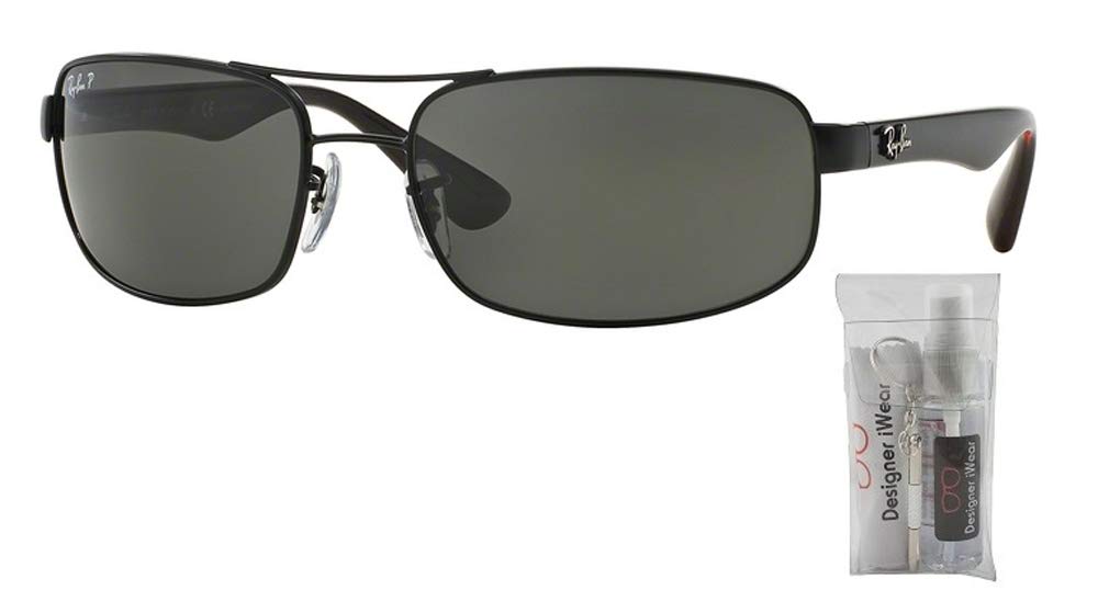 Ray-Ban RB3445 006/P2 61M Matte Black/Dark Grey Polarized Rectangular Sunglasses+ BUNDLE with Designer iWear Eyewear Kit