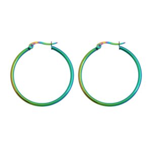 Edforce Stainless Steel Rounded Hoops Earrings (20mm-60mm Diameter) (Rainbow 30mm)