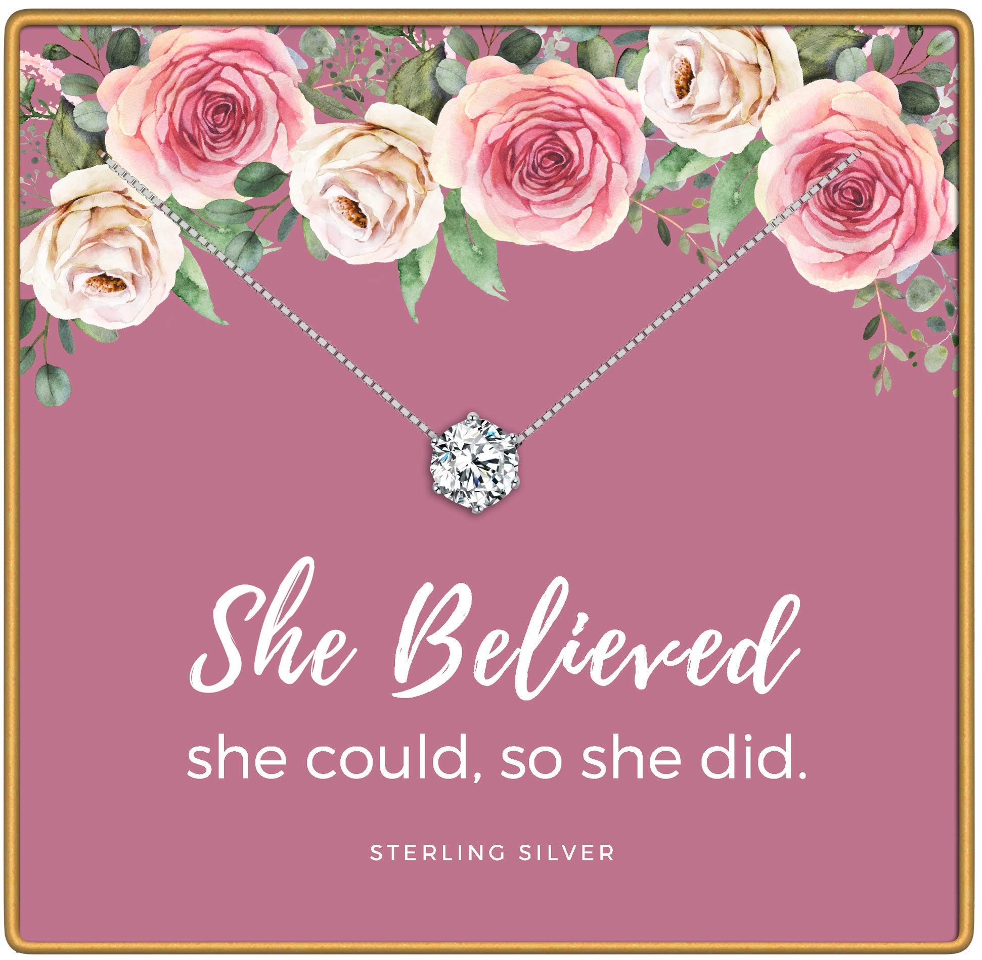 KEDRIAN She Believed She Could So She Did Necklace, 925 Sterling Silver, Inspirational Gifts For Women, Encouragement Inspirational Jewelry Gift, Graduation Gift For Her