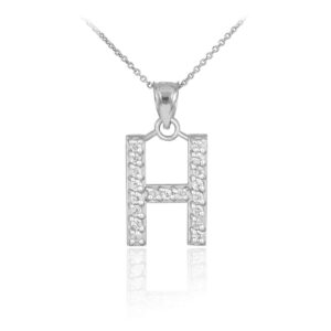 14k White Gold Diamond Initial Pendant Letter H Initial Necklace, 22"