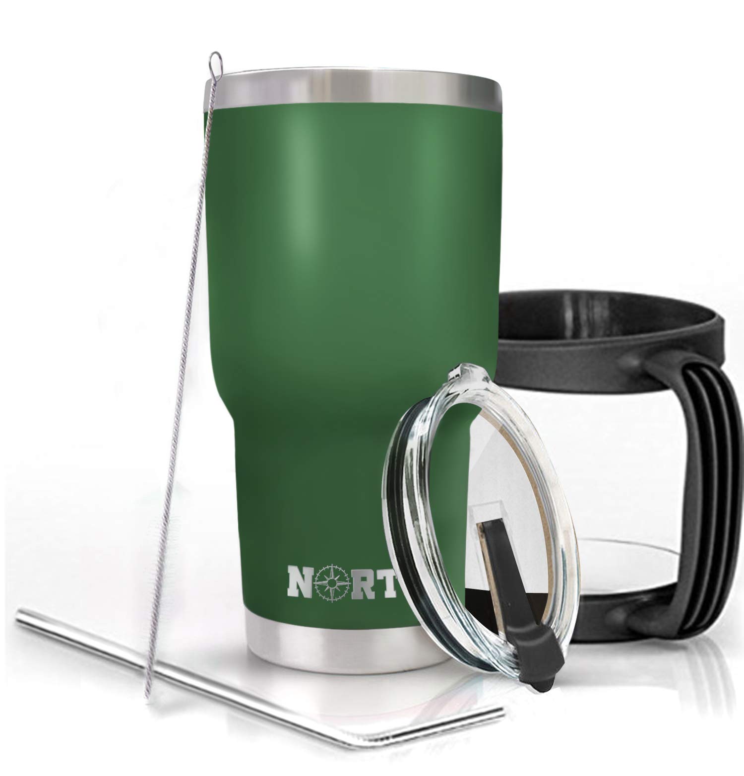 Army Green North Stainless Steel Vacuum Insulated 5-Piece Tumbler Set, 30 oz, Travel Mug For Home, Office, School – Like Yeti Tumbler For Ice Drink & Hot Beverage