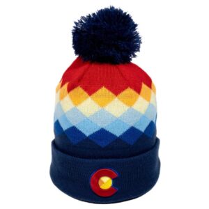 yocolorado argyle colorado pom pom beanie - mountain winter hats for men or women, rainbow warm stocking stuffers ski caps