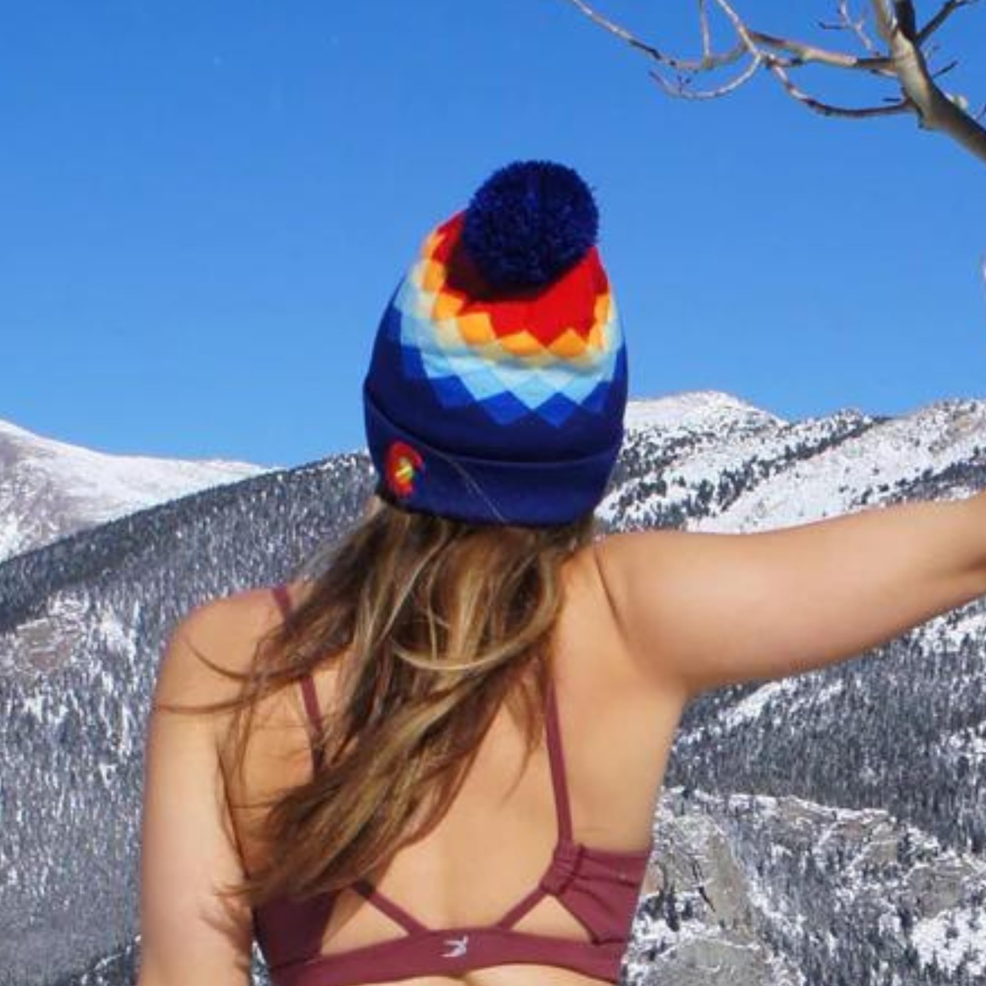 YoColorado Argyle Colorado Pom Pom Beanie - Mountain Winter Hats for Men or Women, Rainbow Warm Stocking Stuffers Ski Caps