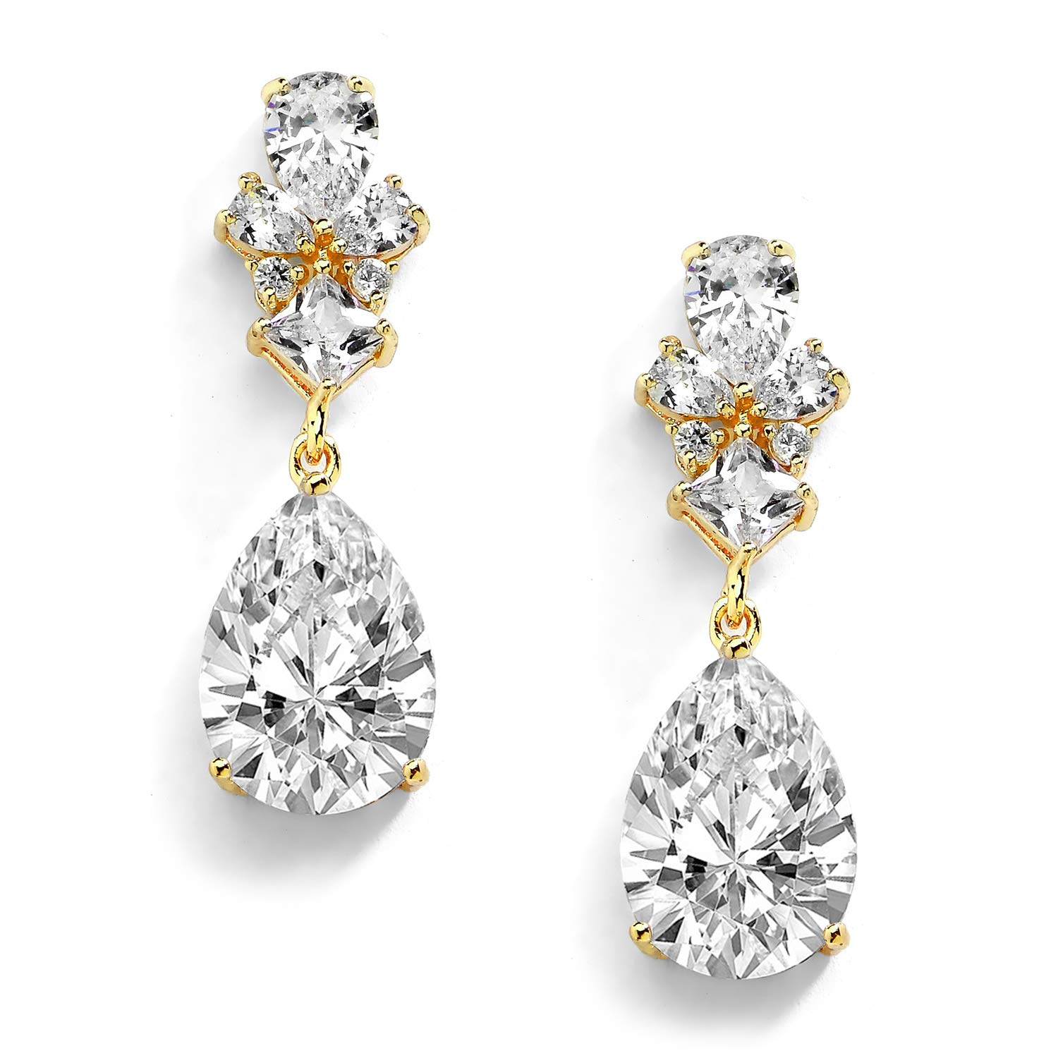 Mariell 14K Gold Plated Cubic Zirconia Teardrop Pear Dangle Drop Wedding Earrings, Bridal & Formal Wear