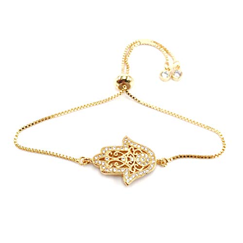 LESLIE BOULES 18K Gold Plated Hamsa Bracelet for Women Adjustable Chain