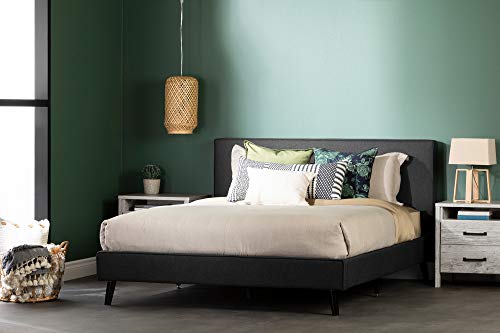 South Shore Gravity Modern Padded Upholstered Platform Bed and Headboard-Queen-Charcoal Gray