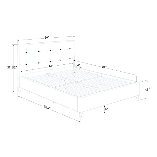 South Shore Gravity Modern Padded Upholstered Platform Bed and Headboard-Queen-Charcoal Gray