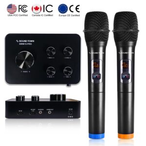 Sound Town Wireless Microphone Karaoke Mixer System with HD Audio Return Channel, Optical, AUX, Bluetooth - Supports Smart TV, Media Box, Sound Bar (SWM15-PRO)