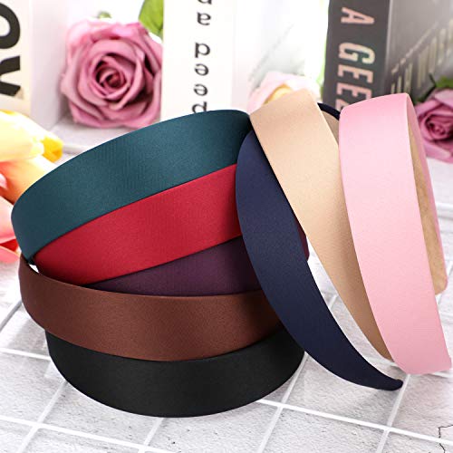 Blulu 1 Inch 8 PC Satin Headbands for Women Color Ladies Hard Hair Bands Satin Anti Slip Ribbon Hair Bands for Women Favors(Color Set 2)